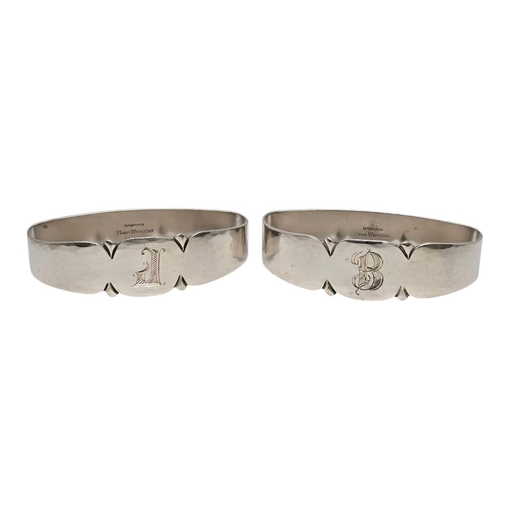 Set of 2 Randahl Sterling Silver Napkin Holders with Different Monograms #21022